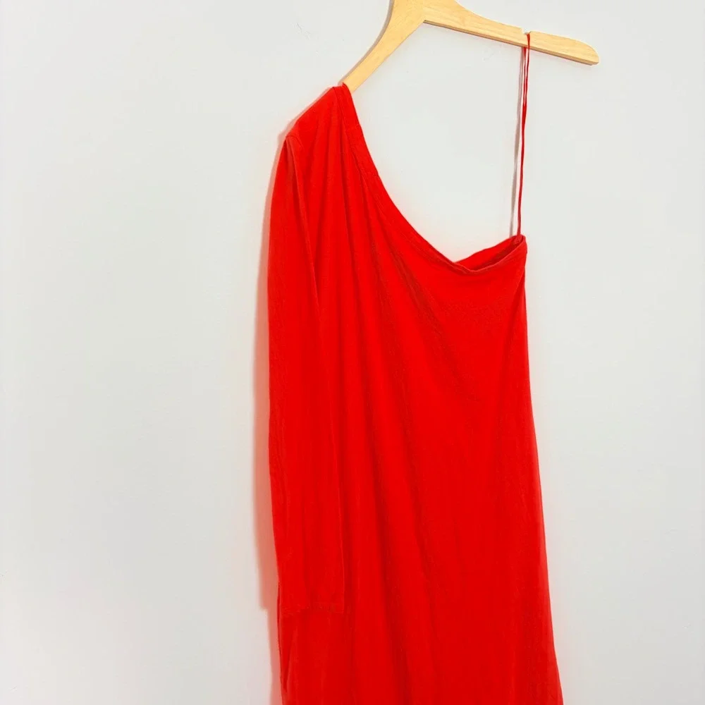 Free‎ People Beach One Shoulder Midi / Maxi Long Sleeve Dress Red Cotton Size XS - Picture 10 of 10